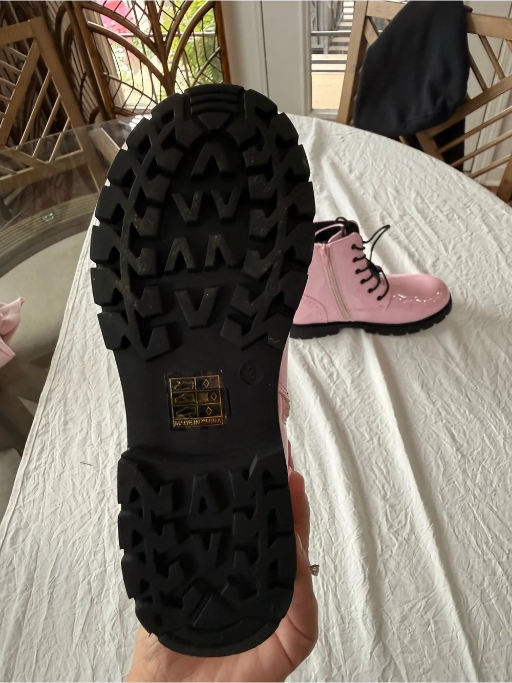 Dream Pairs Pink Patent Lace-Up Combat Boots with Black Soles